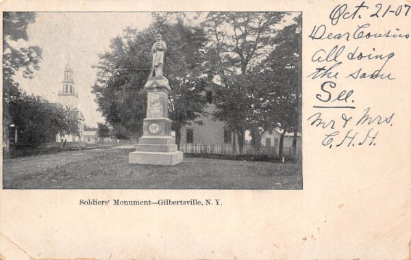Gilbertsville New York Soldiers' Monument, Undivided Back, Vintage PC U24171