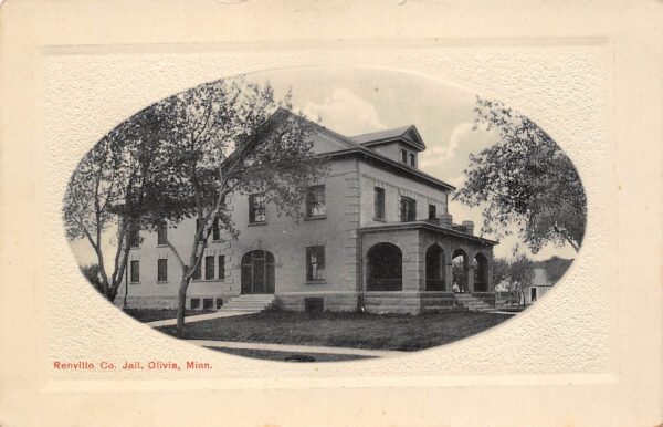 Olivia Minnesota Renville County Jail, B/W Lithograph, Vintage Postcard U24175