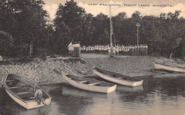 Pequot Lakes Minnesota Camp Wabigoniss, B/W Lithograph, Vintage Postcard U24191