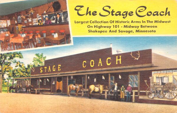 Savage Minnesota The Stage Coach, Multi-View Linen, Vintage Postcard U24200