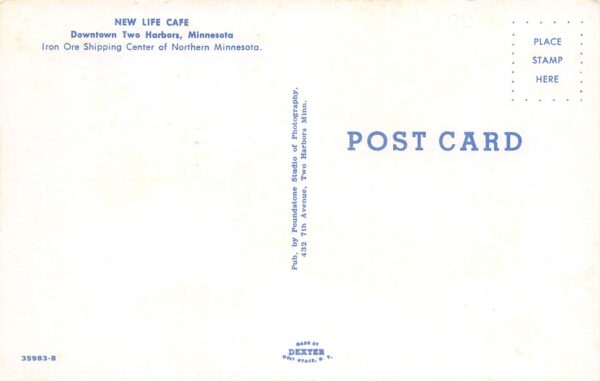 Two Harbors Minnesota New Life Cafe, Chrome, Vintage Postcard U24213 - Image 2