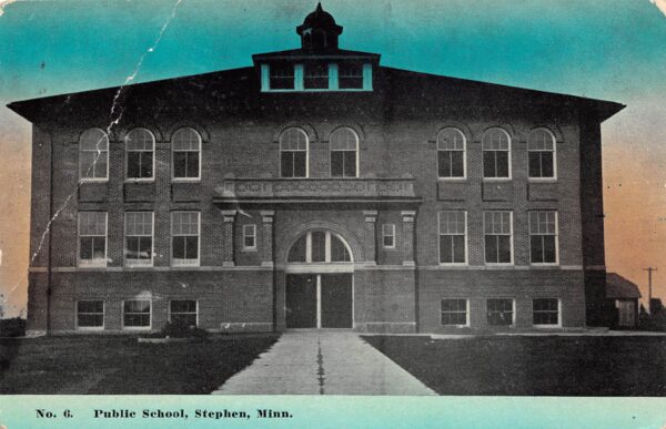 Stephen Minnesota Public School, Sky Tinted Lithograph, Vintage Postcard U24216