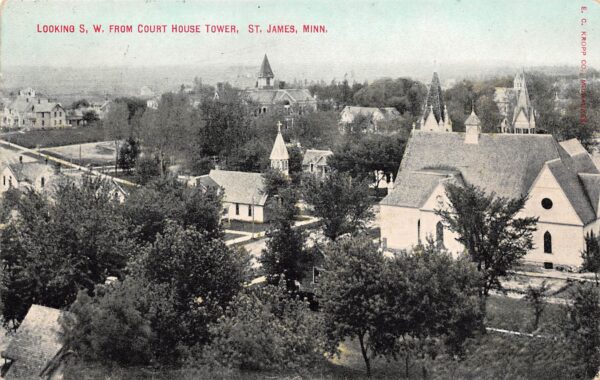 St. James Minnesota Looking S.W. From Court House Tower, Vintage PC U24218