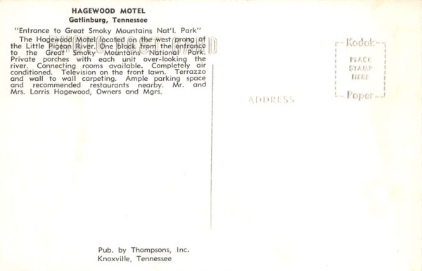 Gatlinburg Tennessee Hagewood Motel, Real Photo, Vintage Postcard U24234 - Image 2