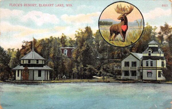 Elkhart Lake Wisconsin Fleck's Resort Waterfront View Vintage Postcard AA102829
