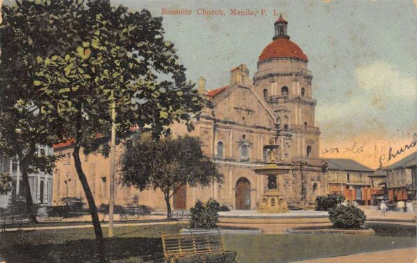 Manila Philippines Binondo Church and Fountain Vintage Postcard AA102838