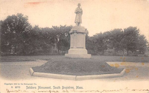 South Braintree Massachusetts Soldiers Monument Vintage Postcard AA102851