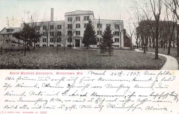Watertown Wisconsin North Western university, Undivided Back, Vintage PC U24248