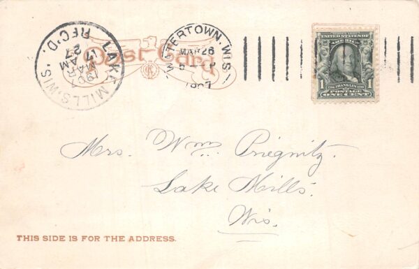 Watertown Wisconsin North Western university, Undivided Back, Vintage PC U24248 - Image 2