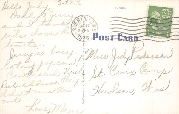 River Falls Wisconsin Main Street, Rexall Drug Store, Vintage Postcard U24257 - Image 2