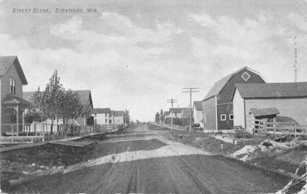 Stratford Wisconsin Street Scene, B/W Lithograph, Vintage Postcard U24258