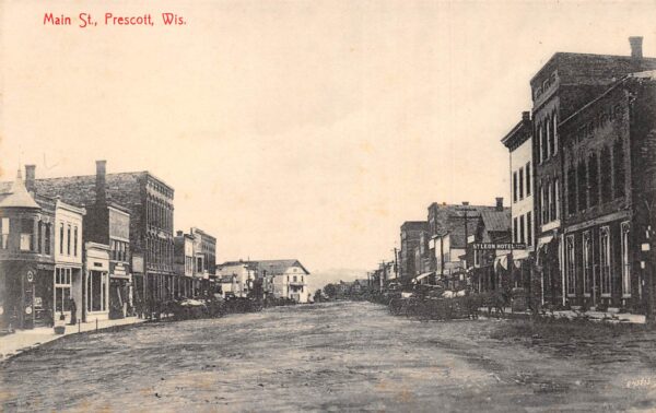 Prescott Wisconsin Main Street, B/W Lithograph, Vintage Postcard U24259