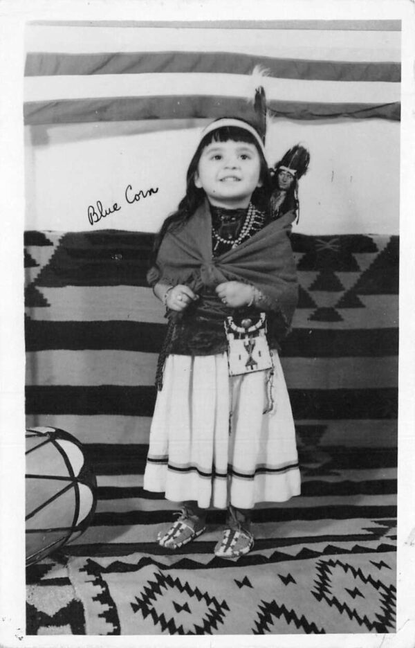 "Blue Corn" Girl Native American Dress Indian Doll Real Photo PC AA102894