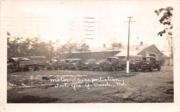 Fort George Meade Maryland Motor Transportation Trucks Real Photo PC AA102923