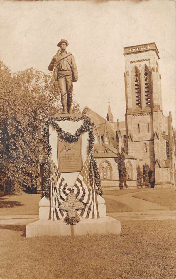 Springfield Massachusetts Memorial Square Monument Church Real Photo PC AA102937