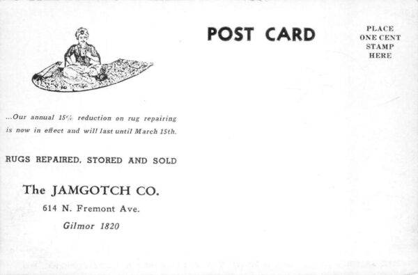 Baltimore Maryland Jamgotch Co Showroom Rug Store Vintage Postcard AA103042 - Image 2