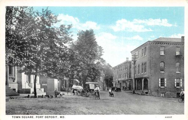 Port Deposit Maryland Town Square Street Scene Coke Sign Postcard AA103043