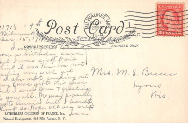 French Soldiers Orphans Charity Christmas WW1 Whitney Vintage Postcard AA103431 - Image 2
