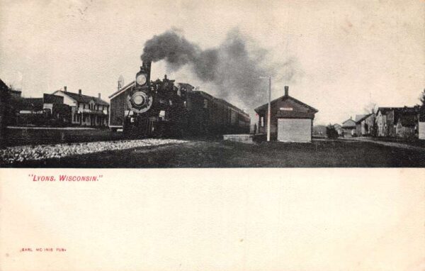 Lyons Wisconsin Train Station Railroad Vintage Postcard AA103432