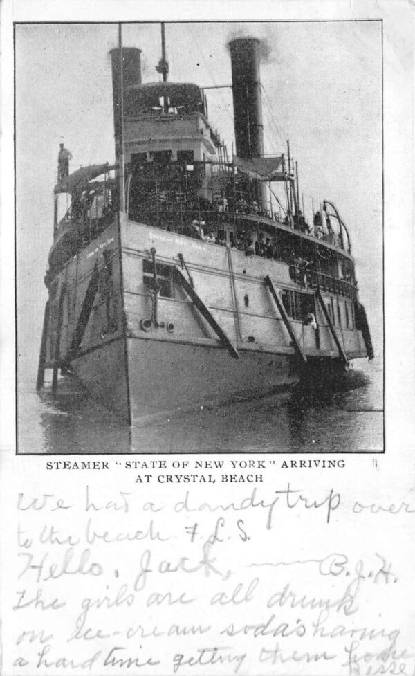 Crystal Beach New York Steamer State of New York Arriving Postcard AA103471