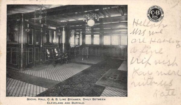 Cleveland Buffalo Line Steamer Social Hall Ship Interior Postcard AA103473