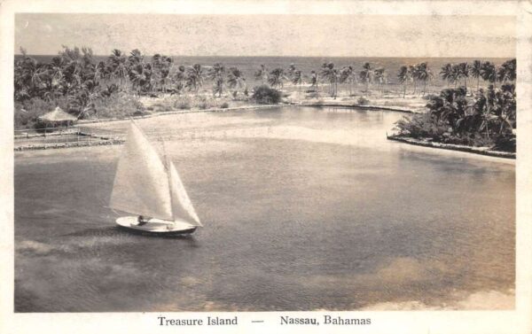 Nassau Bahamas Treasure Island Sailboat Vintage Postcard AA103478