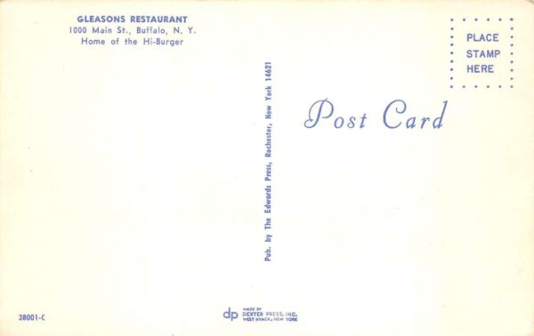 Buffalo New York Gleasons Restaurant Vintage Postcard AA103486 - Image 2