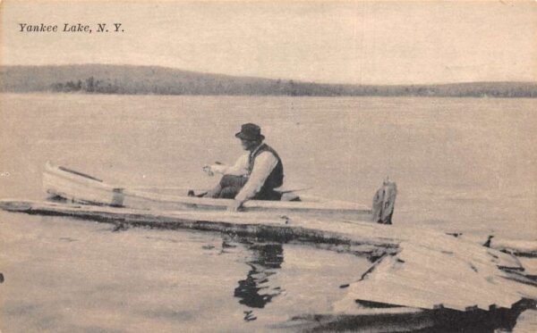 Yankee Lake New York Man in Row Boat Vintage Postcard AA103492