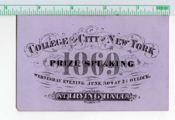 New York City College 1896 Prize Speaking Irving Hall Trade Card AA103494