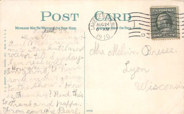 Burlington Wisconsin Brown's Lake Moore's Veranda Vintage Postcard AA103498 - Image 2