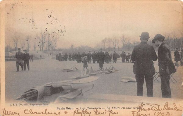 Paris France Tuileries Garden Toy Boat Fleet Vintage Postcard AA103505