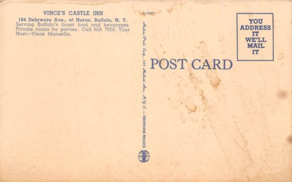 Buffalo New York Vince's Castle Inn Linen Vintage Postcard AA103507 - Image 2