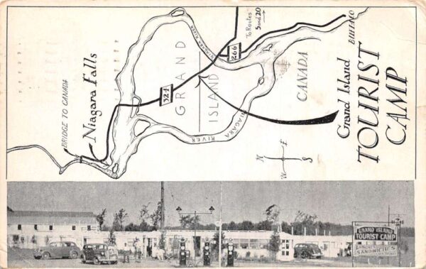 Niagara Falls New York Grand Island Tourist Camp Gas Station and Map PC AA103522