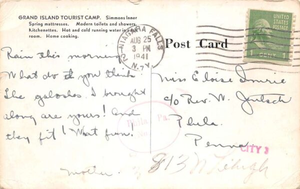 Niagara Falls New York Grand Island Tourist Camp Gas Station and Map PC AA103522 - Image 2