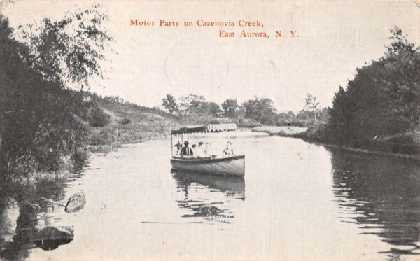 East Aurora New York Cazenovia Creek Motor Boat Party Vintage Postcard AA103530