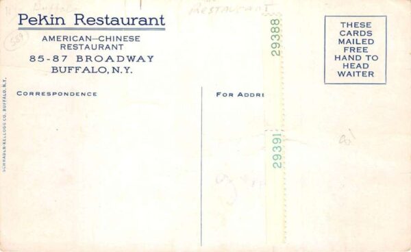 Buffalo New York Fenton's Pekin Chinese American Restaurant Postcard AA103588 - Image 2
