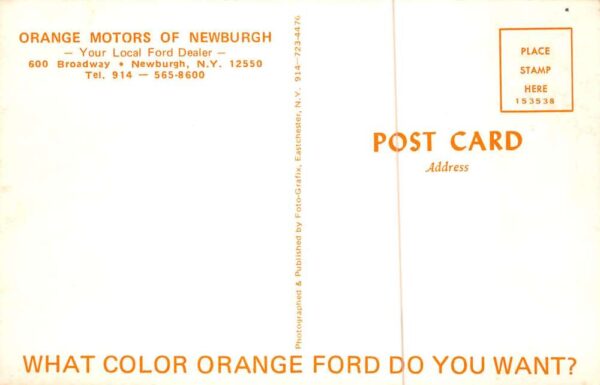 Newburgh New York Orange Motors Ford Car Dealership Vintage Postcard AA103590 - Image 2