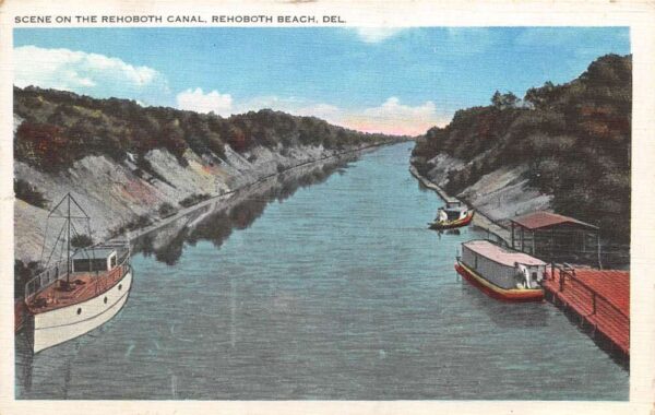 Rehoboth Beach Delaware Boats in the Canal Vintage Postcard AA103597