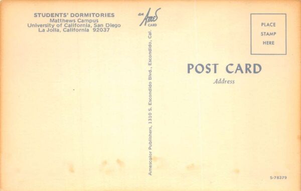 La Jolla California University Matthews Campus Dorms Postcard AA103599 - Image 2