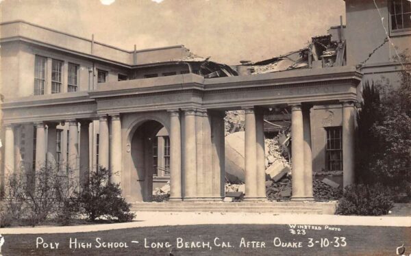 Long Beach California High School after Earthquake Real Photo Postcard AA103635
