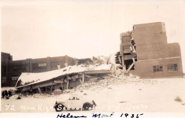 Helena Montana High School after Earthquake Real Photo Postcard AA103646