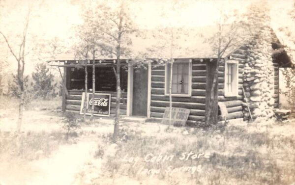 Iargo Springs Michigan Log Cabin Store Coke Sign Real Photo Postcard AA103650
