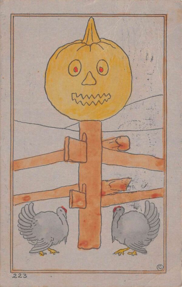 Unlisted Halloween, U24342, Jack-o-Lantern W/ Turkeys, Cribner's Schoolcraft Studio, PC