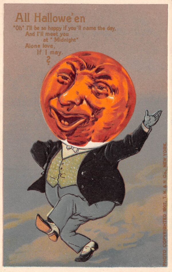 Halloween, "All Hallowe'en" Greetings, Pumpkin Head Man, Vintage PC U24352