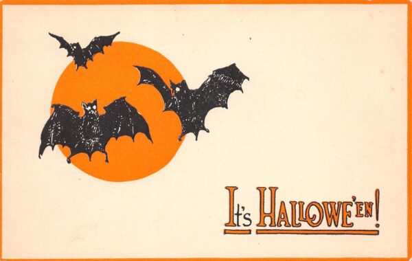 "It's Hallowe'en!" Bats Flying Over Full Moon, Gibson Art Co., PC U24359