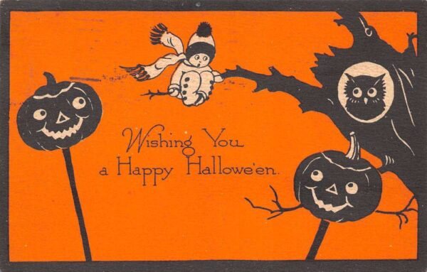 Rare, Antique Halloween, Child W/ Scarf, JOL's & Owl PC U24365