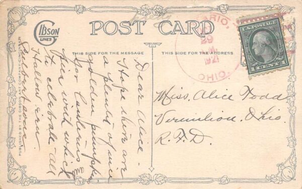 Rare, Antique Halloween, Scared Child W/ Black Cat, Bat & Witch, PC U24366 - Image 2