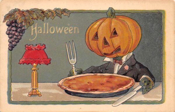 "Hallowe'en" Jack-O-Lantern Eating Pie, Leubrie & Elkus, Vintage PC U24373