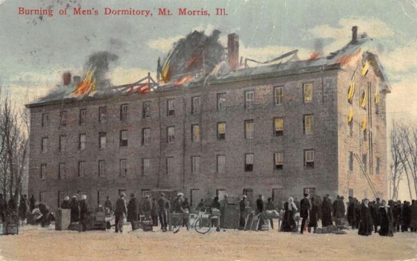Mt Morris Illinois College Mens Dorm Fire Disaster Old Sandstone PC AA103669