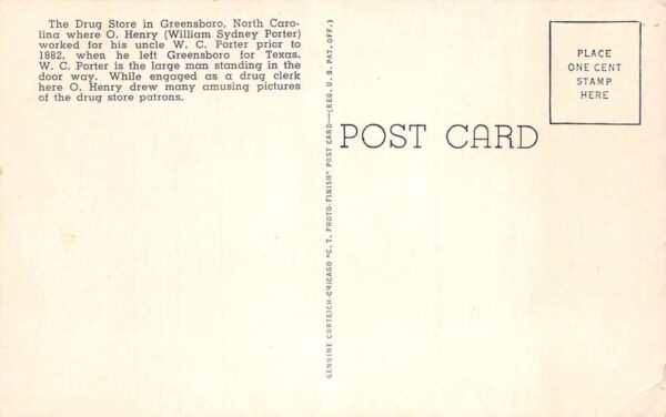 Greensboro North Carolina O Henry Drug Store Apothecary Postcard AA103676 - Image 2